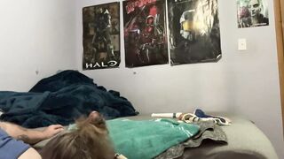 Pink bond gagged sucking off her domina after a live