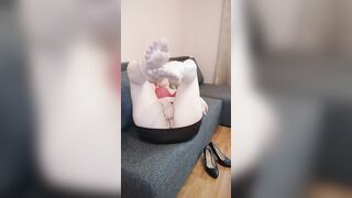 Shows legs, toes and cunt. Sucking Off her foot.