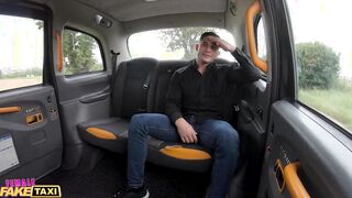 Female Fake Taxi Blonde taxi driver with humongous titted fucks a younger bro to cure hangover