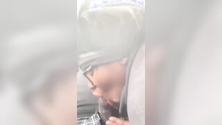 Sloppy oral sex into vehicle