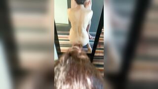 Quick fellatio into front of the mirror