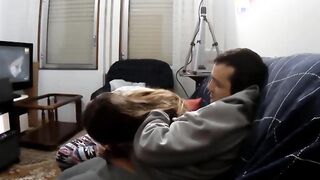 Tired of working, he touches my dick, blows it and riding it