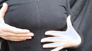 Play with natural great oily breasts with clamps till I got soak.