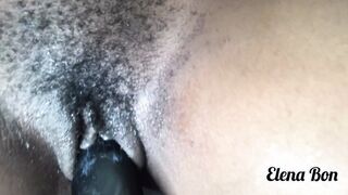 Close up sex toy nailed with unshaved Snatch