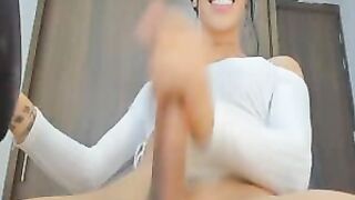 Beautiful Shemale Happily Jerks Her Cock