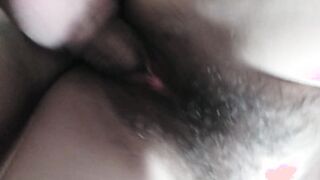 Bushy twat fucking close up and fast cum