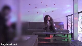 Jeny Smith posing a stranger. Then he grind her inside