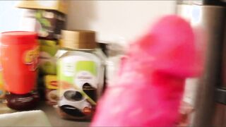 Weird chick does oral to a vibrator with jam xd