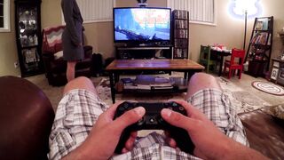 Sucking Off His Dick While He Games Cum on Boobies