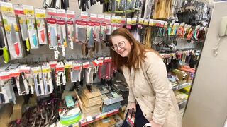 Risky Outdoors Testing SEX Sex Toy into the Store and Cum into Mouth inside Outside Wc