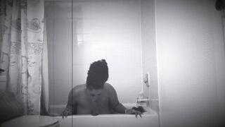 21 year older thick bbw strip posing + dildo fucking into the shower