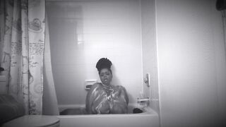 21 year older thick bbw strip posing + dildo fucking into the shower