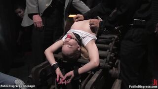 Blonde teens group banged! into outside club