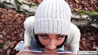 Freckled 19 Yo SUCKS & SWALLOWS into the Woods - Shaiden