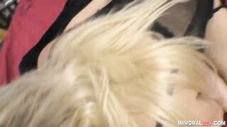 Blonde gets cum fucking in point of view live sex show