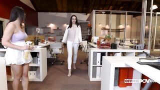 three girls in the office point of view style
