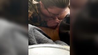 BBW inside flannel blows dick into barn part two