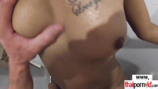 Amateur Thai 19 year old Cherry cleaned and nailed a huge white