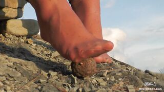Jeans Toes Posing Into Worned Nylon Socks Public