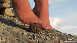 Jeans Toes Posing Into Worned Nylon Socks Public