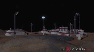 3d alien monster plays with a young woman inside the