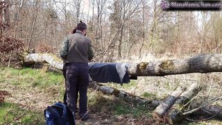 She's bound inside outside forest & hit with cane & more to orgasm; Then discovered! - preview