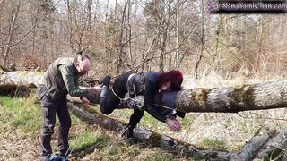 She's bound inside outside forest & hit with cane & more to orgasm; Then discovered! - preview
