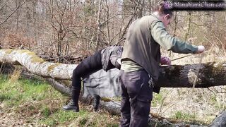 She's bound inside outside forest & hit with cane & more to orgasm; Then discovered! - preview
