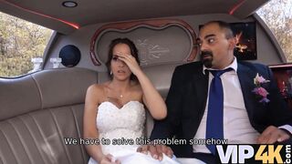 VIP4K. Random passerby scores luxurious bride into the wedding limo