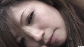 Uncensored big boobed Japanese unshaved amateur bj on a sofa