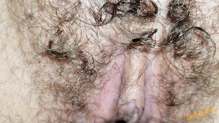 Close up unshaved twat jizzed into BELLABUSH full bush huge penis jizzed