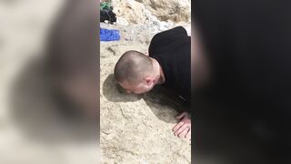 NATALKAN is peeing on a rock inside Greece & Otto Ferocity licks up her piss puddles