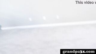 2 Dumb 18 Year Old Hotties Help Tricky Grandpa With His Boner