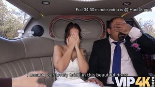 VIP4K. Random passerby scores luxurious bride into the wedding limo