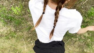 chick with pigtails blows and squirts into nature