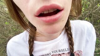 chick with pigtails blows and squirts into nature