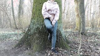 Red Bitch Blows My Penis into the forest while her