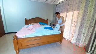 Nudist housekeeper Regina Noir makes a salad. Nude maid. Nude housewife. two