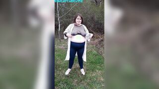 BBW bouncing fat melons inside the woods