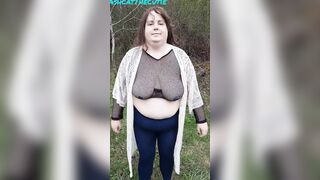 BBW bouncing fat melons inside the woods