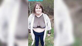BBW bouncing fat melons inside the woods