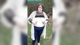 BBW bouncing fat melons inside the woods