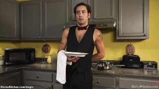 Husband bent over pegged in kitchen
