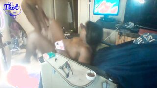 Thot into Texas - Hood Gangsta Bitch Smokes and Squirts After Being Gangbanged By 2 Cocks.