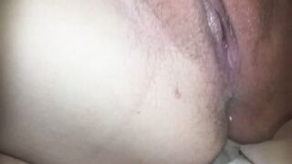 Unshaved vagina leaves her twat cum all over my penis