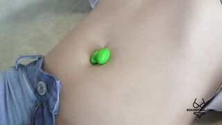 Green M & M Belly Button Bondage
