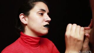 CFNM - Red turtleneck, African lips - Hand Job Cum mouthful