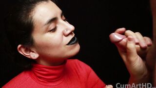 CFNM - Red turtleneck, African lips - Hand Job Cum mouthful