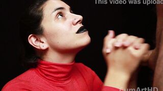 CFNM - Red turtleneck, African lips - Hand Job Cum mouthful