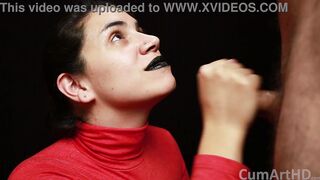 CFNM - Red turtleneck, African lips - Hand Job Cum mouthful